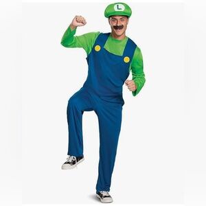 Disguise Adult Luigi Costume, Super Mario Bros Luigi With Hat and Mustache